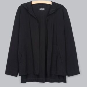 Eileen Fisher Black Organic Cotton Blend Hooded Open Front Knit Cardigan XS NWOT